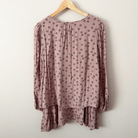 FREE PEOPLE | Purple Mauve Beck Printed Tunic Mini Dress Tiered | Size Medium - Picture 6 of 7